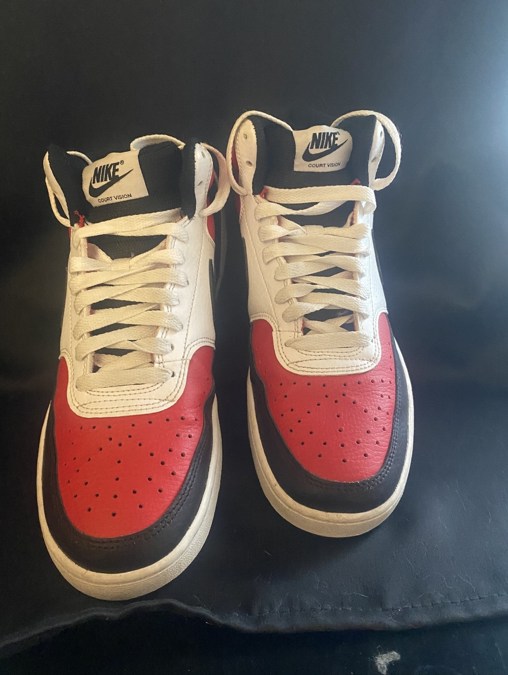 Nike White Red Black Court Vision High-Top Sneakers. size 8